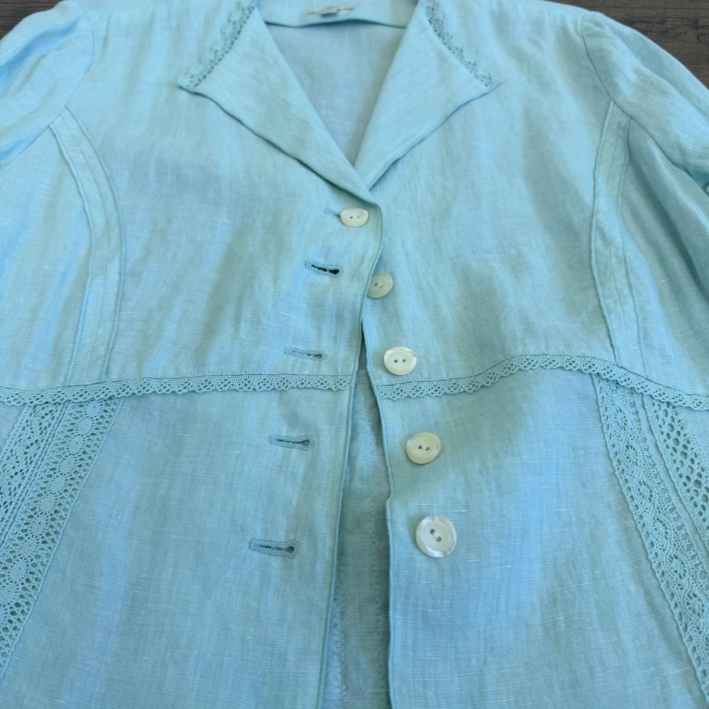 J. Jill Linen Crochet Trim Jacket Womens XL Seafoam Green - Picture 11 of 14